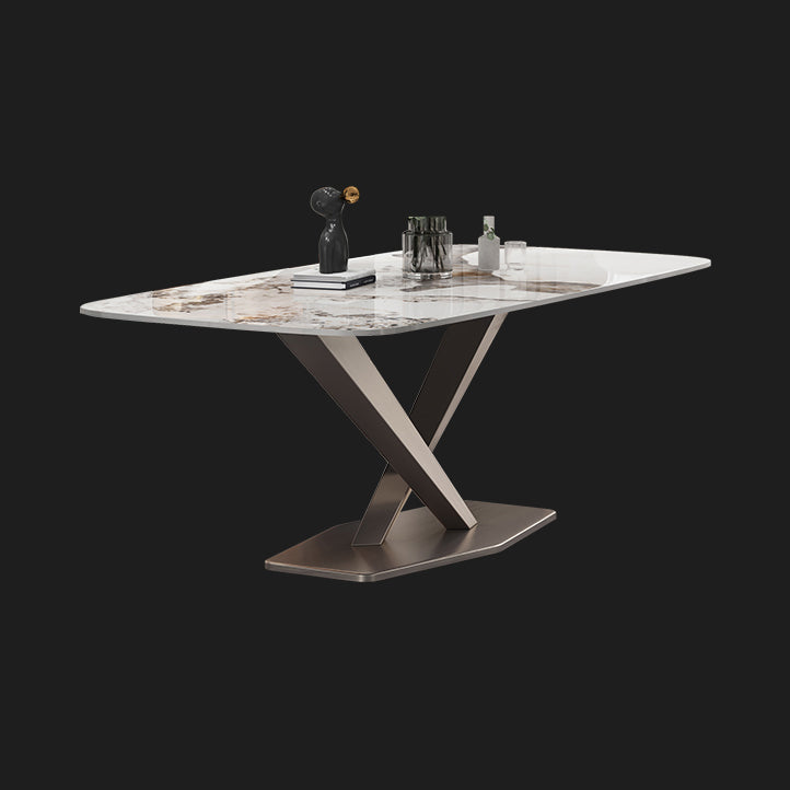 Dining Room Set Contemporary with Sintered Stone Dining Table and Cushion Chairs Clearhalo 'Dining Room Sets' 'Dining Tables & Seating' 'dining_room_set' 'furn' 'furn_dining_room_set' 'Furniture' 'furniture_dining_room_set' 'Kitchen & Dining Furniture' 'kitchen&dining_furn' 'kitchen' 3491584