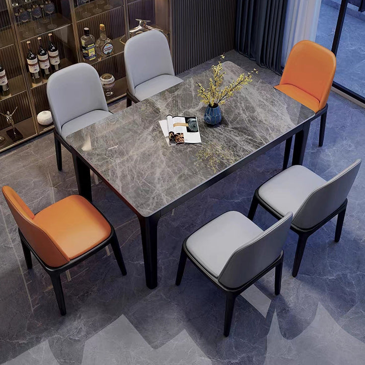 Dining Table Sets Contemporary with Sintered Stone Table and Cushion Chairs Clearhalo 'Dining Room Sets' 'Dining Tables & Seating' 'dining_room_set' 'furn' 'furn_dining_room_set' 'Furniture' 'furniture_dining_room_set' 'Kitchen & Dining Furniture' 'kitchen&dining_furn' 'kitchen' 3491614