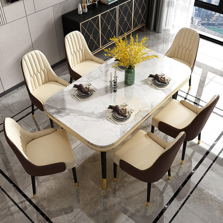 Contemporary Dining Table Sets with Sintered Stone Table and Cushion Chairs 7 Piece Set Clearhalo 'Dining Room Sets' 'Dining Tables & Seating' 'dining_room_set' 'furn' 'furn_dining_room_set' 'Furniture' 'furniture_dining_room_set' 'Kitchen & Dining Furniture' 'kitchen&dining_furn' 'kitchen' 3491645