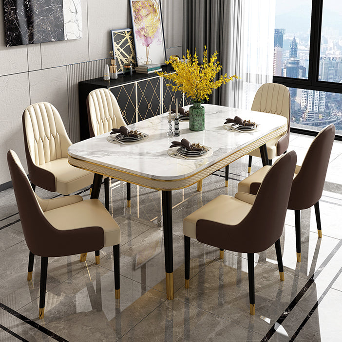 Contemporary Dining Table Sets with Sintered Stone Table and Cushion Chairs Clearhalo 'Dining Room Sets' 'Dining Tables & Seating' 'dining_room_set' 'furn' 'furn_dining_room_set' 'Furniture' 'furniture_dining_room_set' 'Kitchen & Dining Furniture' 'kitchen&dining_furn' 'kitchen' 3491647