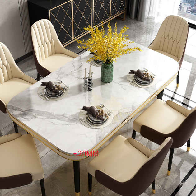 Contemporary Dining Table Sets with Sintered Stone Table and Cushion Chairs Clearhalo 'Dining Room Sets' 'Dining Tables & Seating' 'dining_room_set' 'furn' 'furn_dining_room_set' 'Furniture' 'furniture_dining_room_set' 'Kitchen & Dining Furniture' 'kitchen&dining_furn' 'kitchen' 3491650