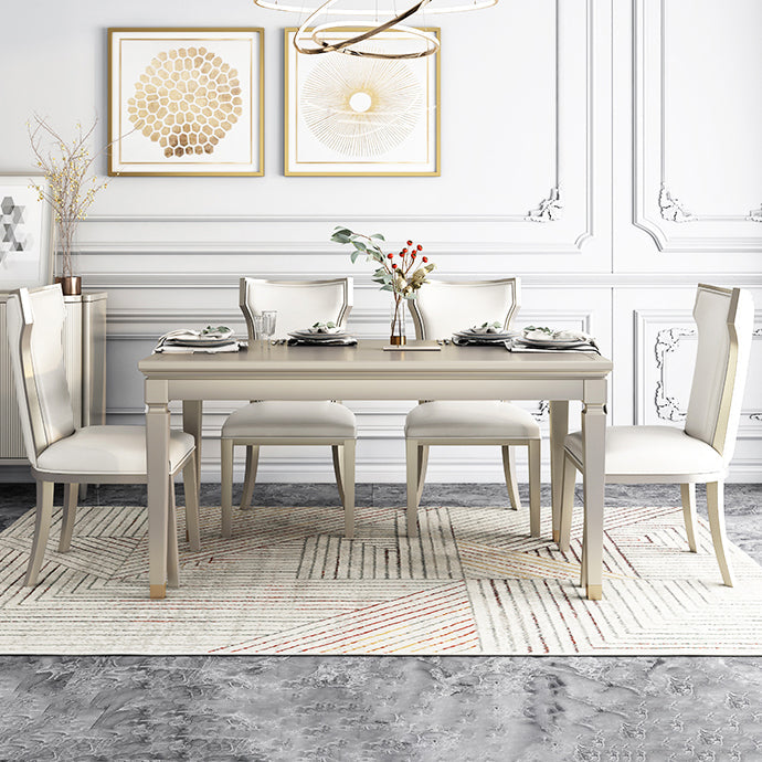 Modern Golden Wood Table Set of 5/7 with Rectangle Table Dining Set with Leather Chairs 5 Piece Set Clearhalo 'Dining Room Sets' 'Dining Tables & Seating' 'dining_room_set' 'furn' 'furn_dining_room_set' 'Furniture' 'furniture_dining_room_set' 'Kitchen & Dining Furniture' 'kitchen&dining_furn' 'kitchen' 3491676