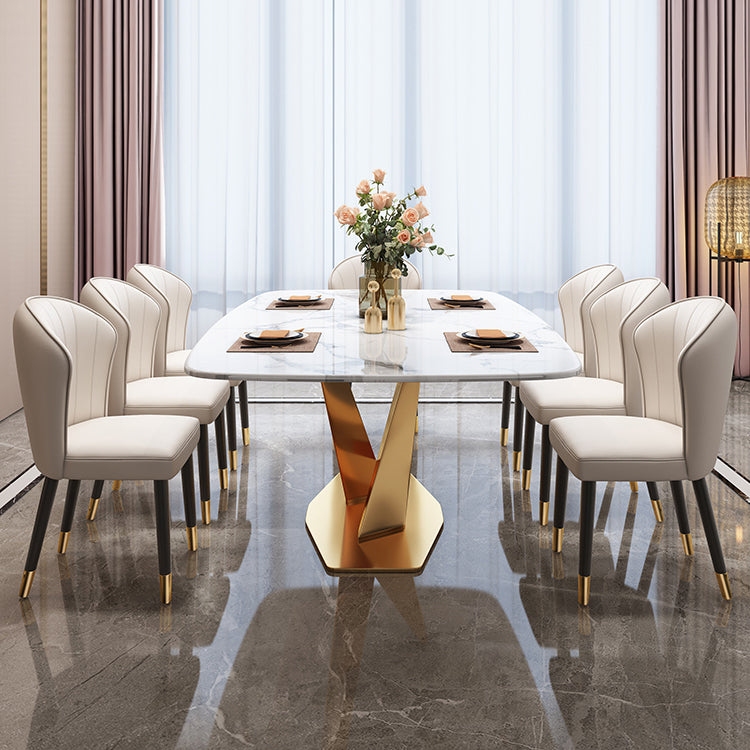 Modern Marble Table Set of 5/7 with Rectangle Table Dining Set with PU Leather Chairs 7 Piece Set Clearhalo 'Dining Room Sets' 'Dining Tables & Seating' 'dining_room_set' 'furn' 'furn_dining_room_set' 'Furniture' 'furniture_dining_room_set' 'Kitchen & Dining Furniture' 'kitchen&dining_furn' 'kitchen' 3491684