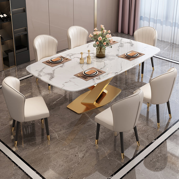 Modern Marble Table Set of 5/7 with Rectangle Table Dining Set with PU Leather Chairs Clearhalo 'Dining Room Sets' 'Dining Tables & Seating' 'dining_room_set' 'furn' 'furn_dining_room_set' 'Furniture' 'furniture_dining_room_set' 'Kitchen & Dining Furniture' 'kitchen&dining_furn' 'kitchen' 3491686