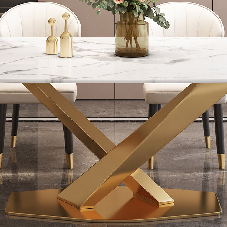 Modern Marble Table Set of 5/7 with Rectangle Table Dining Set with PU Leather Chairs Clearhalo 'Dining Room Sets' 'Dining Tables & Seating' 'dining_room_set' 'furn' 'furn_dining_room_set' 'Furniture' 'furniture_dining_room_set' 'Kitchen & Dining Furniture' 'kitchen&dining_furn' 'kitchen' 3491691
