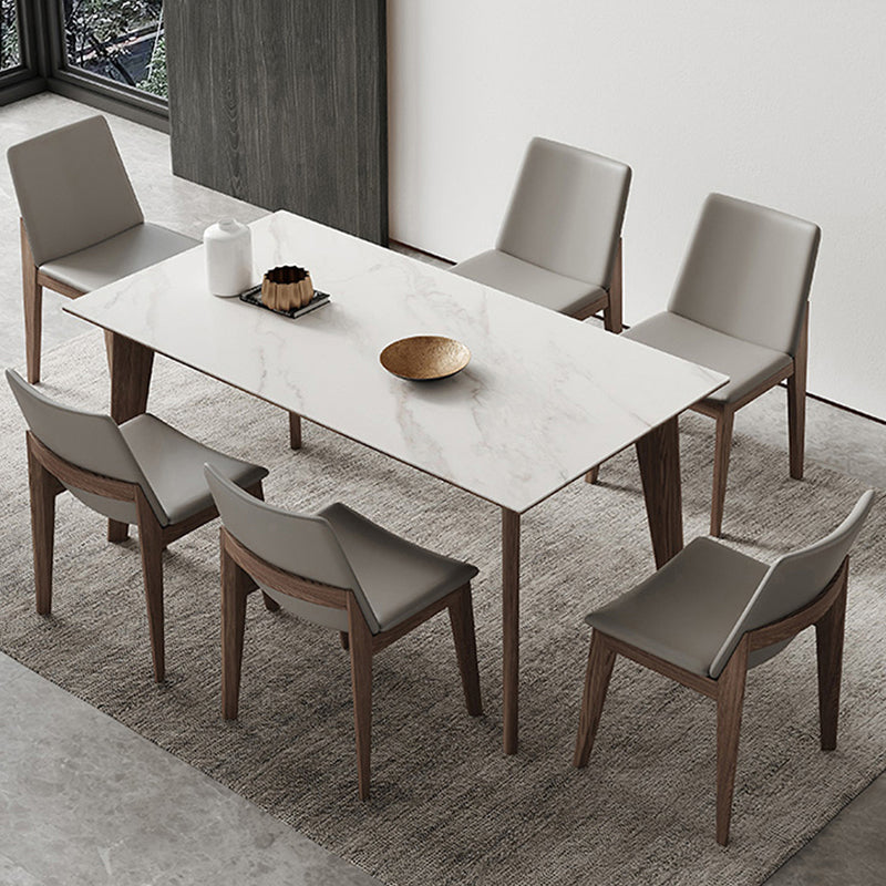 Minimalist Rectangle Sintered Stone Dining Table for 4/ 6with Wooden Base Dining Set for Restaurant 7 Piece Set Clearhalo 'Dining Room Sets' 'Dining Tables & Seating' 'dining_room_set' 'furn' 'furn_dining_room_set' 'Furniture' 'furniture_dining_room_set' 'Kitchen & Dining Furniture' 'kitchen&dining_furn' 'kitchen' 3491701