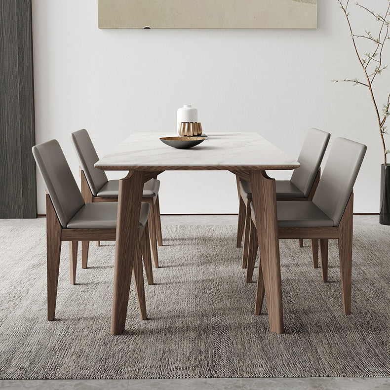 Minimalist Rectangle Sintered Stone Dining Table for 4/ 6with Wooden Base Dining Set for Restaurant 5 Piece Set Clearhalo 'Dining Room Sets' 'Dining Tables & Seating' 'dining_room_set' 'furn' 'furn_dining_room_set' 'Furniture' 'furniture_dining_room_set' 'Kitchen & Dining Furniture' 'kitchen&dining_furn' 'kitchen' 3491702