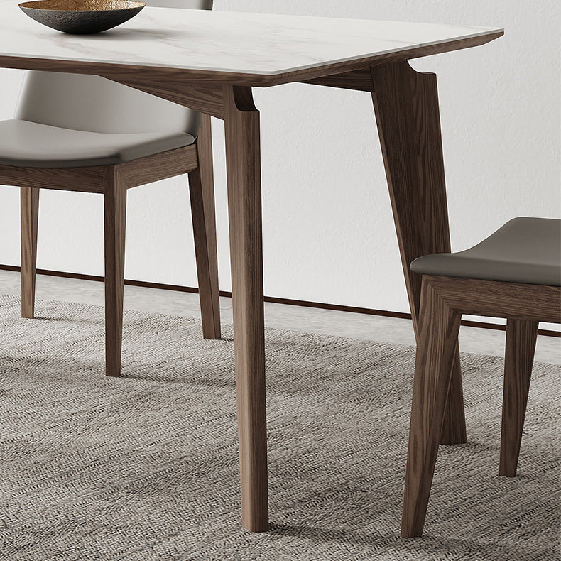 Minimalist Rectangle Sintered Stone Dining Table for 4/ 6with Wooden Base Dining Set for Restaurant Clearhalo 'Dining Room Sets' 'Dining Tables & Seating' 'dining_room_set' 'furn' 'furn_dining_room_set' 'Furniture' 'furniture_dining_room_set' 'Kitchen & Dining Furniture' 'kitchen&dining_furn' 'kitchen' 3491708