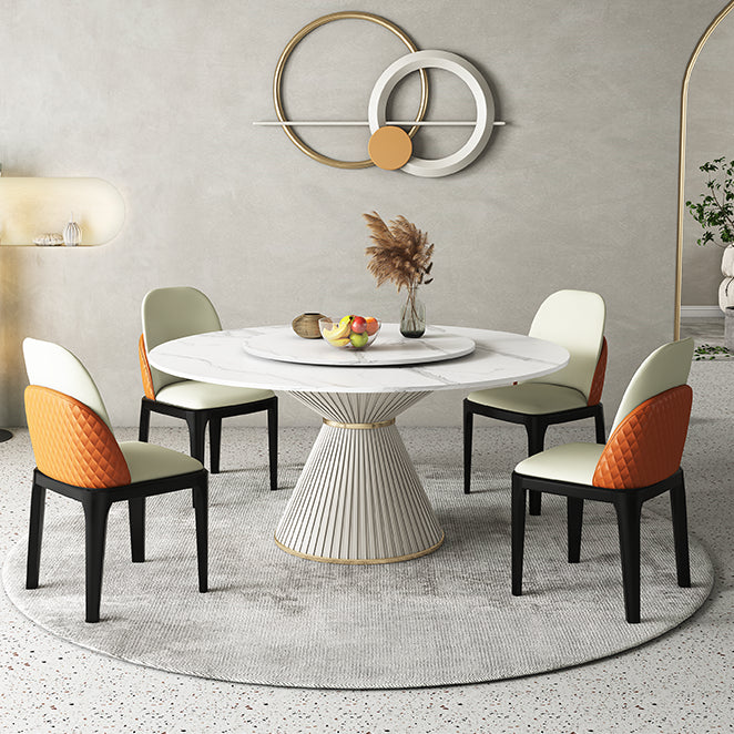 Nordic Round Sintered Stone Dining Table for 4/6 with Pedestal Base Dining Set for Restaurant 5 Piece Set Clearhalo 'Dining Room Sets' 'Dining Tables & Seating' 'dining_room_set' 'furn' 'furn_dining_room_set' 'Furniture' 'furniture_dining_room_set' 'Kitchen & Dining Furniture' 'kitchen&dining_furn' 'kitchen' 3491733