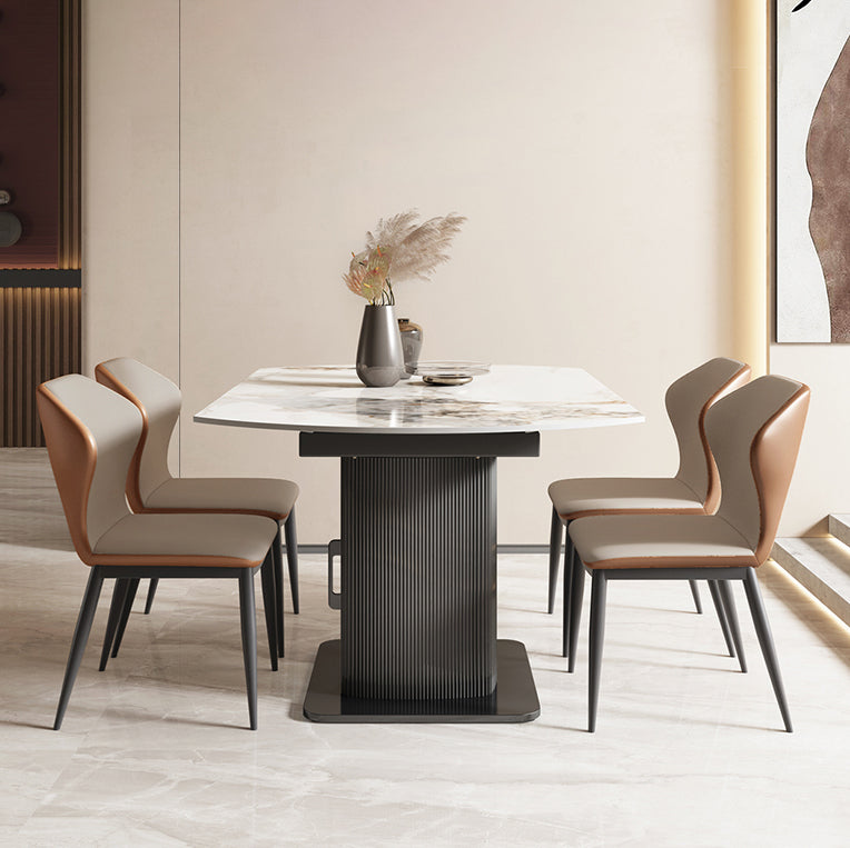 Nordic Sintered Stone Table Set of 5/7 with Round Table Foldable Dining Set with Leather Chairs Clearhalo 'Dining Room Sets' 'Dining Tables & Seating' 'dining_room_set' 'furn' 'furn_dining_room_set' 'Furniture' 'furniture_dining_room_set' 'Kitchen & Dining Furniture' 'kitchen&dining_furn' 'kitchen' 3491742