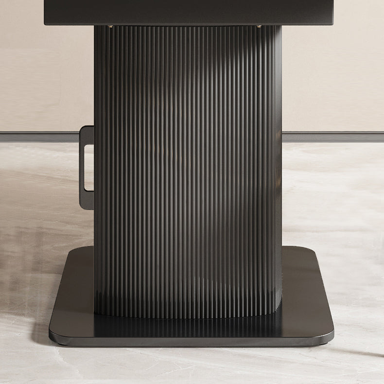 Nordic Sintered Stone Table Set of 5/7 with Round Table Foldable Dining Set with Leather Chairs Clearhalo 'Dining Room Sets' 'Dining Tables & Seating' 'dining_room_set' 'furn' 'furn_dining_room_set' 'Furniture' 'furniture_dining_room_set' 'Kitchen & Dining Furniture' 'kitchen&dining_furn' 'kitchen' 3491746