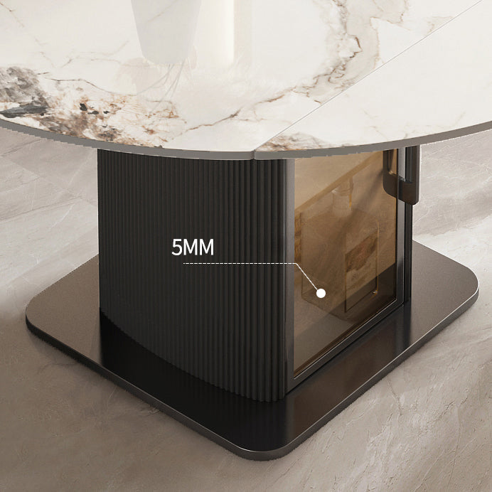 Nordic Sintered Stone Table Set of 5/7 with Round Table Foldable Dining Set with Leather Chairs Clearhalo 'Dining Room Sets' 'Dining Tables & Seating' 'dining_room_set' 'furn' 'furn_dining_room_set' 'Furniture' 'furniture_dining_room_set' 'Kitchen & Dining Furniture' 'kitchen&dining_furn' 'kitchen' 3491748