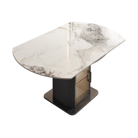 Nordic Sintered Stone Table Set of 5/7 with Round Table Foldable Dining Set with Leather Chairs Clearhalo 'Dining Room Sets' 'Dining Tables & Seating' 'dining_room_set' 'furn' 'furn_dining_room_set' 'Furniture' 'furniture_dining_room_set' 'Kitchen & Dining Furniture' 'kitchen&dining_furn' 'kitchen' 3491749