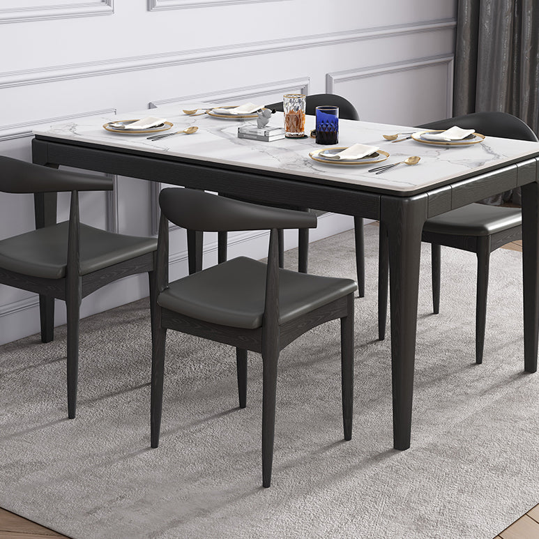 Modern White & Black Sintered Stone Dining Set Rectangle Shape Standard Dining Set for Kitchen White 5 Piece Set Clearhalo 'Dining Room Sets' 'Dining Tables & Seating' 'dining_room_set' 'furn' 'furn_dining_room_set' 'Furniture' 'furniture_dining_room_set' 'Kitchen & Dining Furniture' 'kitchen&dining_furn' 'kitchen' 3491755