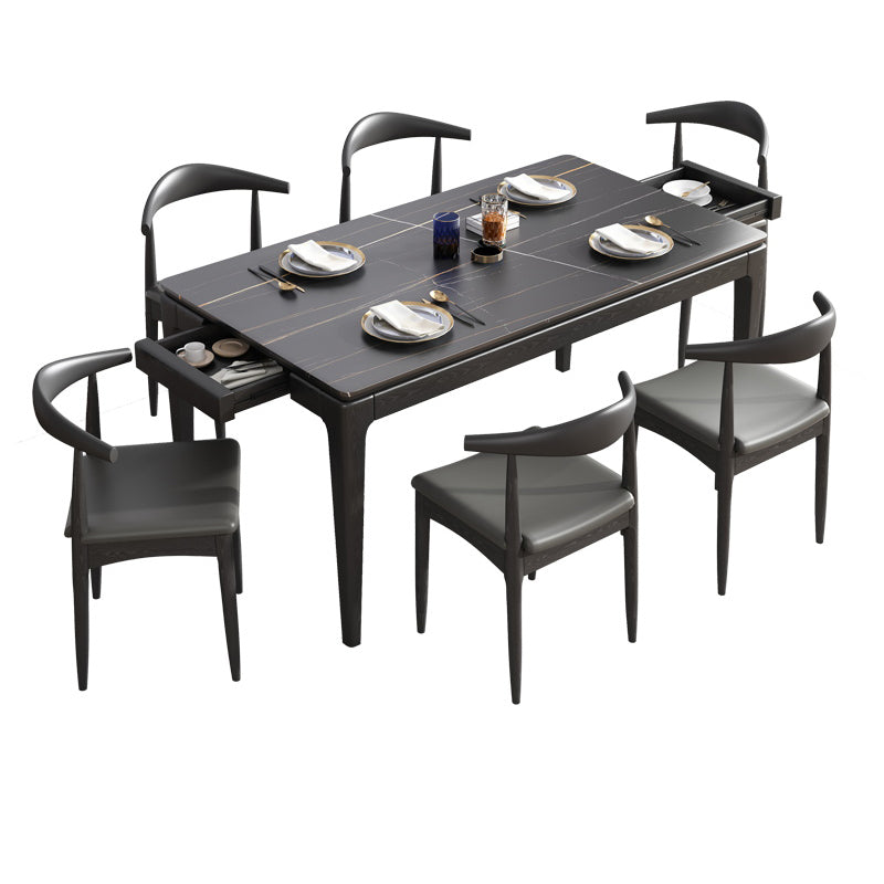 Modern White & Black Sintered Stone Dining Set Rectangle Shape Standard Dining Set for Kitchen Black 7 Piece Set Clearhalo 'Dining Room Sets' 'Dining Tables & Seating' 'dining_room_set' 'furn' 'furn_dining_room_set' 'Furniture' 'furniture_dining_room_set' 'Kitchen & Dining Furniture' 'kitchen&dining_furn' 'kitchen' 3491756