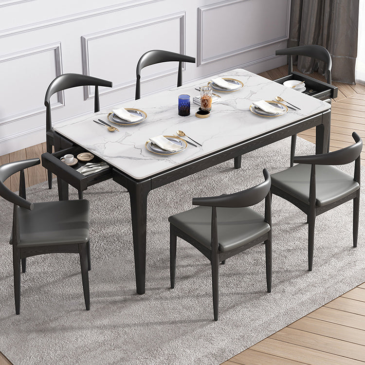 Modern White & Black Sintered Stone Dining Set Rectangle Shape Standard Dining Set for Kitchen White 7 Piece Set Clearhalo 'Dining Room Sets' 'Dining Tables & Seating' 'dining_room_set' 'furn' 'furn_dining_room_set' 'Furniture' 'furniture_dining_room_set' 'Kitchen & Dining Furniture' 'kitchen&dining_furn' 'kitchen' 3491757