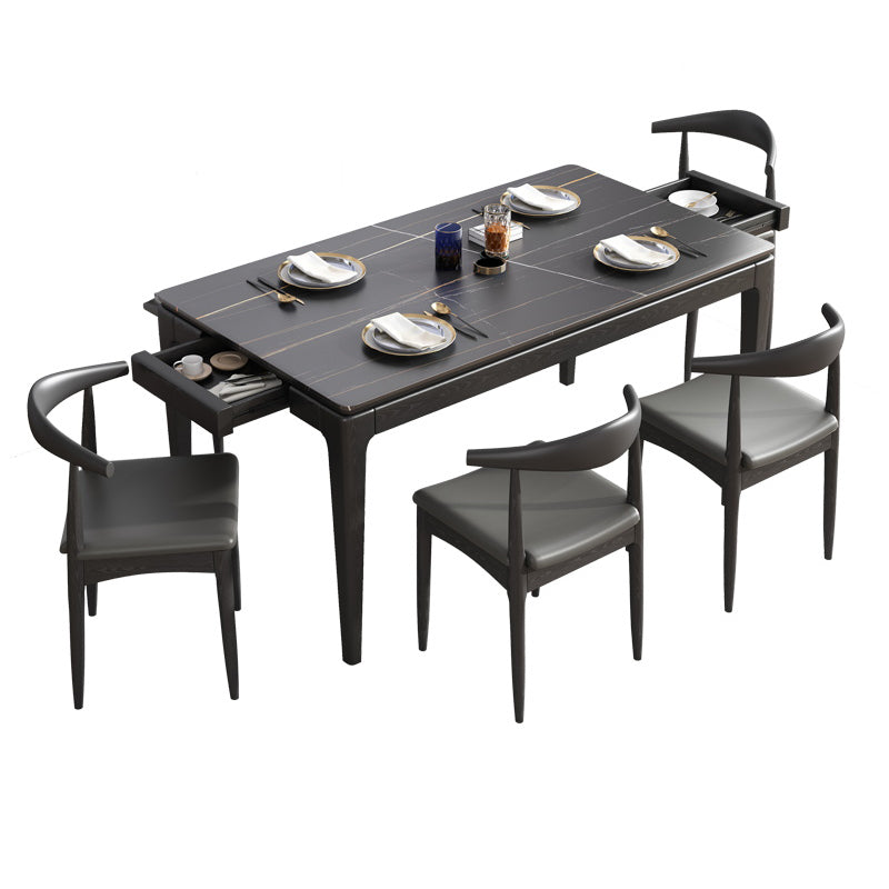 Modern White & Black Sintered Stone Dining Set Rectangle Shape Standard Dining Set for Kitchen Black 5 Piece Set Clearhalo 'Dining Room Sets' 'Dining Tables & Seating' 'dining_room_set' 'furn' 'furn_dining_room_set' 'Furniture' 'furniture_dining_room_set' 'Kitchen & Dining Furniture' 'kitchen&dining_furn' 'kitchen' 3491760