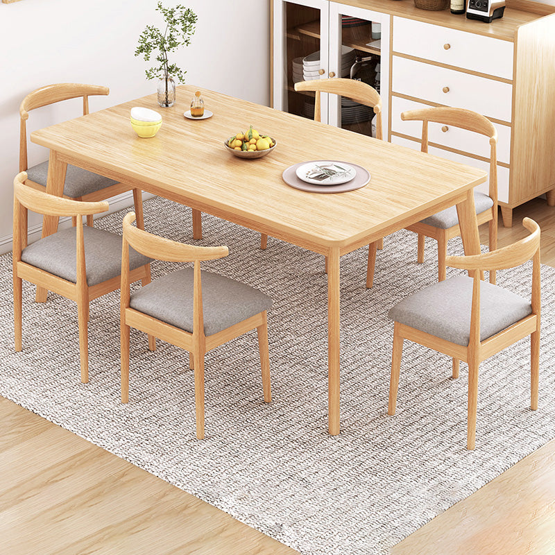 Minimalist Standard Kitchen Dining Set MDF Rectangle Shape Dining Set with 4 Legs Base 55.1"L x 31.5"W x 29.5"H Natural 7 Piece Set Clearhalo 'Dining Room Sets' 'Dining Tables & Seating' 'dining_room_set' 'furn' 'furn_dining_room_set' 'Furniture' 'furniture_dining_room_set' 'Kitchen & Dining Furniture' 'kitchen&dining_furn' 'kitchen' 3491770