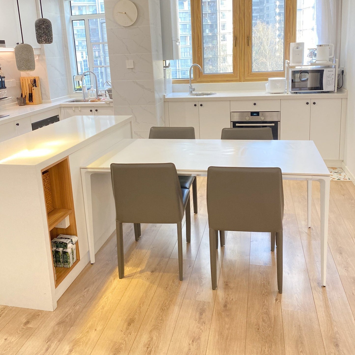 Contemporary Sintered Stone Top Kitchen Dining Set Rectangle Shape Standard Dining Set in White Clearhalo 'Dining Room Sets' 'Dining Tables & Seating' 'dining_room_set' 'furn' 'furn_dining_room_set' 'Furniture' 'furniture_dining_room_set' 'Kitchen & Dining Furniture' 'kitchen&dining_furn' 'kitchen' 3491818