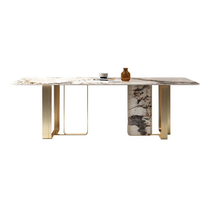 Modern Rectangle Shape Sintered Stone Top Dining Set White Kitchen Dining Set with Double Pedestal Clearhalo 'Dining Room Sets' 'Dining Tables & Seating' 'dining_room_set' 'furn' 'furn_dining_room_set' 'Furniture' 'furniture_dining_room_set' 'Kitchen & Dining Furniture' 'kitchen&dining_furn' 'kitchen' 3491832