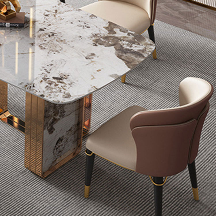 Modern Rectangle Shape Sintered Stone Top Dining Set White Kitchen Dining Set with Double Pedestal Clearhalo 'Dining Room Sets' 'Dining Tables & Seating' 'dining_room_set' 'furn' 'furn_dining_room_set' 'Furniture' 'furniture_dining_room_set' 'Kitchen & Dining Furniture' 'kitchen&dining_furn' 'kitchen' 3491835