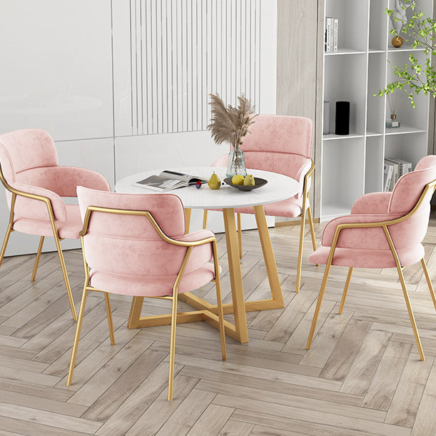 Traditional Faux Marble Top Dining Set with Gold Metallic Legs for Dining Furniture Pink 5 Piece Set Clearhalo 'Dining Room Sets' 'Dining Tables & Seating' 'dining_room_set' 'furn' 'furn_dining_room_set' 'Furniture' 'furniture_dining_room_set' 'Kitchen & Dining Furniture' 'kitchen&dining_furn' 'kitchen' 3491854
