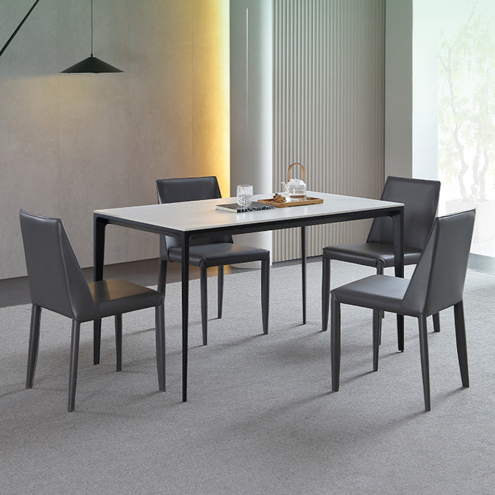 Standard Height Sintered Stone Top Dining Set with 4 Black Metallic Legs for Dining Furniture 5 Piece Set Clearhalo 'Dining Room Sets' 'Dining Tables & Seating' 'dining_room_set' 'furn' 'furn_dining_room_set' 'Furniture' 'furniture_dining_room_set' 'Kitchen & Dining Furniture' 'kitchen&dining_furn' 'kitchen' 3491880