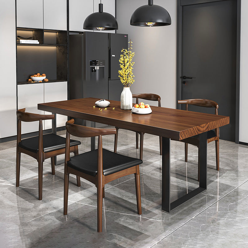 Modern Style Solid Wood Dining Table Rectangular Dining Table with Metal Base 5 Piece Set Clearhalo 'Dining Room Sets' 'Dining Tables & Seating' 'dining_room_set' 'furn' 'furn_dining_room_set' 'Furniture' 'furniture_dining_room_set' 'Kitchen & Dining Furniture' 'kitchen&dining_furn' 'kitchen' 3491991