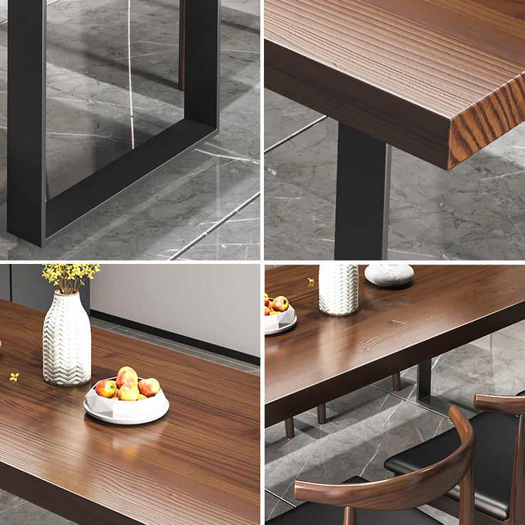Modern Style Solid Wood Dining Table Rectangular Dining Table with Metal Base Clearhalo 'Dining Room Sets' 'Dining Tables & Seating' 'dining_room_set' 'furn' 'furn_dining_room_set' 'Furniture' 'furniture_dining_room_set' 'Kitchen & Dining Furniture' 'kitchen&dining_furn' 'kitchen' 3491995