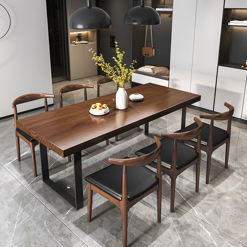 Modern Style Solid Wood Dining Table Rectangular Dining Table with Metal Base Clearhalo 'Dining Room Sets' 'Dining Tables & Seating' 'dining_room_set' 'furn' 'furn_dining_room_set' 'Furniture' 'furniture_dining_room_set' 'Kitchen & Dining Furniture' 'kitchen&dining_furn' 'kitchen' 3492006