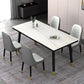 Dining Room Set Nordic Sintered Stone Rectangular Dining Table with Trestle Base White-Gold 5 Piece Set Clearhalo 'Dining Room Sets' 'Dining Tables & Seating' 'dining_room_set' 'furn' 'furn_dining_room_set' 'Furniture' 'furniture_dining_room_set' 'Kitchen & Dining Furniture' 'kitchen&dining_furn' 'kitchen' 3492008