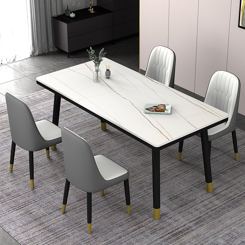 Dining Room Set Nordic Sintered Stone Rectangular Dining Table with Trestle Base White-Gold 5 Piece Set Clearhalo 'Dining Room Sets' 'Dining Tables & Seating' 'dining_room_set' 'furn' 'furn_dining_room_set' 'Furniture' 'furniture_dining_room_set' 'Kitchen & Dining Furniture' 'kitchen&dining_furn' 'kitchen' 3492008