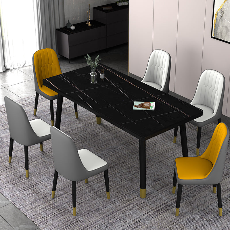 Dining Room Set Nordic Sintered Stone Rectangular Dining Table with Trestle Base Black 7 Piece Set Clearhalo 'Dining Room Sets' 'Dining Tables & Seating' 'dining_room_set' 'furn' 'furn_dining_room_set' 'Furniture' 'furniture_dining_room_set' 'Kitchen & Dining Furniture' 'kitchen&dining_furn' 'kitchen' 3492009