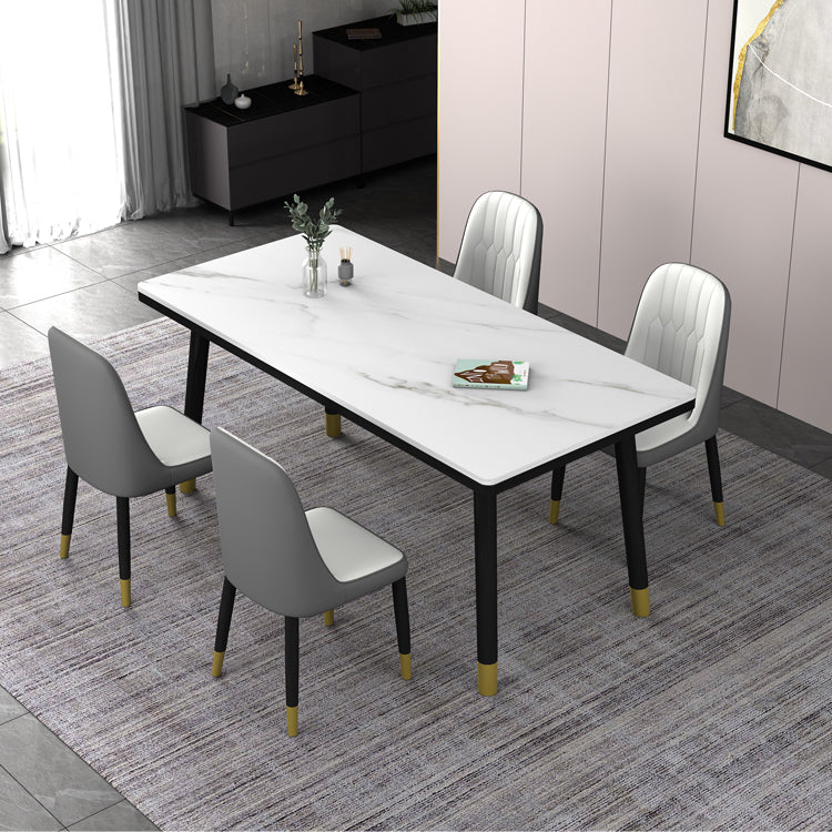 Dining Room Set Nordic Sintered Stone Rectangular Dining Table with Trestle Base White 5 Piece Set Clearhalo 'Dining Room Sets' 'Dining Tables & Seating' 'dining_room_set' 'furn' 'furn_dining_room_set' 'Furniture' 'furniture_dining_room_set' 'Kitchen & Dining Furniture' 'kitchen&dining_furn' 'kitchen' 3492020