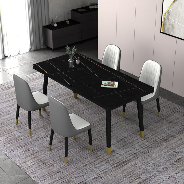 Dining Room Set Nordic Sintered Stone Rectangular Dining Table with Trestle Base Black 5 Piece Set Clearhalo 'Dining Room Sets' 'Dining Tables & Seating' 'dining_room_set' 'furn' 'furn_dining_room_set' 'Furniture' 'furniture_dining_room_set' 'Kitchen & Dining Furniture' 'kitchen&dining_furn' 'kitchen' 3492023