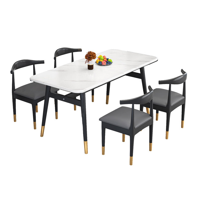 Rectangular Scandinavian Sintered Stone Dining Room Set Dining Furniture with 4 Legs Base White 5 Piece Set Clearhalo 'Dining Room Sets' 'Dining Tables & Seating' 'dining_room_set' 'furn' 'furn_dining_room_set' 'Furniture' 'furniture_dining_room_set' 'Kitchen & Dining Furniture' 'kitchen&dining_furn' 'kitchen' 3492025