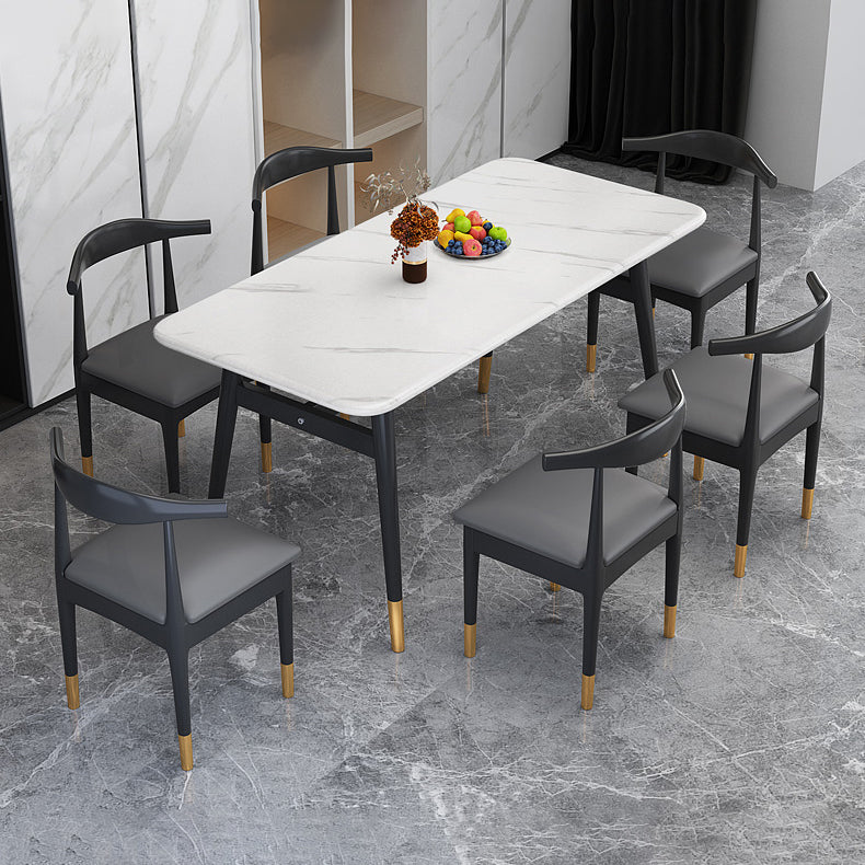 Rectangular Scandinavian Sintered Stone Dining Room Set Dining Furniture with 4 Legs Base Clearhalo 'Dining Room Sets' 'Dining Tables & Seating' 'dining_room_set' 'furn' 'furn_dining_room_set' 'Furniture' 'furniture_dining_room_set' 'Kitchen & Dining Furniture' 'kitchen&dining_furn' 'kitchen' 3492028