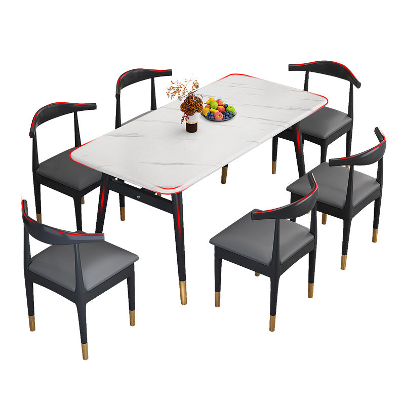 Rectangular Scandinavian Sintered Stone Dining Room Set Dining Furniture with 4 Legs Base Clearhalo 'Dining Room Sets' 'Dining Tables & Seating' 'dining_room_set' 'furn' 'furn_dining_room_set' 'Furniture' 'furniture_dining_room_set' 'Kitchen & Dining Furniture' 'kitchen&dining_furn' 'kitchen' 3492029