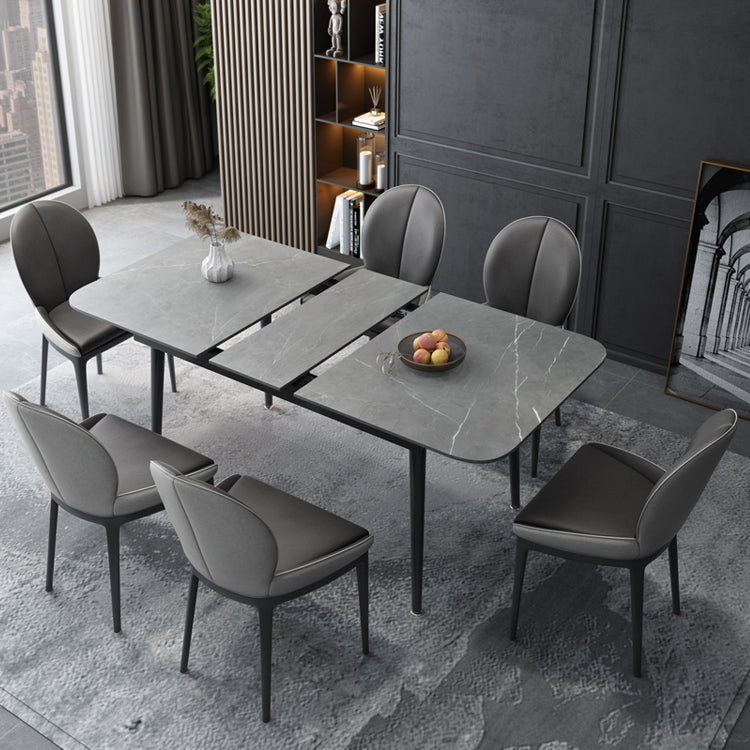 Modern Style Sintered Stone Dining Table Set Extendable Rectangular Dining Table with Trestle Base Clearhalo 'Dining Room Sets' 'Dining Tables & Seating' 'dining_room_set' 'furn' 'furn_dining_room_set' 'Furniture' 'furniture_dining_room_set' 'Kitchen & Dining Furniture' 'kitchen&dining_furn' 'kitchen' 3492039