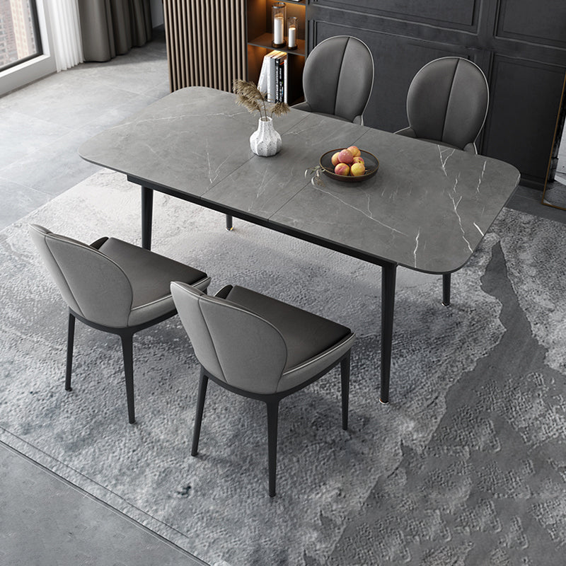 Modern Style Sintered Stone Dining Table Set Extendable Rectangular Dining Table with Trestle Base 5 Piece Set Clearhalo 'Dining Room Sets' 'Dining Tables & Seating' 'dining_room_set' 'furn' 'furn_dining_room_set' 'Furniture' 'furniture_dining_room_set' 'Kitchen & Dining Furniture' 'kitchen&dining_furn' 'kitchen' 3492041