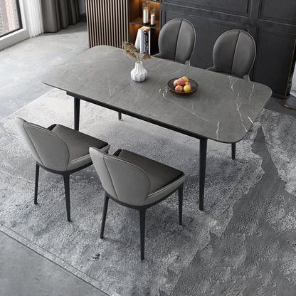 Modern Style Sintered Stone Dining Table Set Extendable Rectangular Dining Table with Trestle Base 5 Piece Set Clearhalo 'Dining Room Sets' 'Dining Tables & Seating' 'dining_room_set' 'furn' 'furn_dining_room_set' 'Furniture' 'furniture_dining_room_set' 'Kitchen & Dining Furniture' 'kitchen&dining_furn' 'kitchen' 3492041