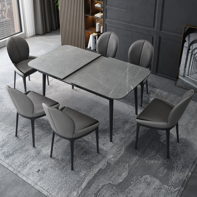Modern Style Sintered Stone Dining Table Set Extendable Rectangular Dining Table with Trestle Base Clearhalo 'Dining Room Sets' 'Dining Tables & Seating' 'dining_room_set' 'furn' 'furn_dining_room_set' 'Furniture' 'furniture_dining_room_set' 'Kitchen & Dining Furniture' 'kitchen&dining_furn' 'kitchen' 3492042