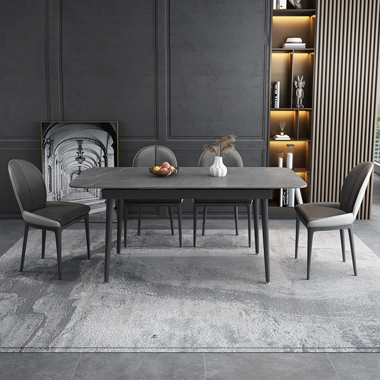 Modern Style Sintered Stone Dining Table Set Extendable Rectangular Dining Table with Trestle Base Clearhalo 'Dining Room Sets' 'Dining Tables & Seating' 'dining_room_set' 'furn' 'furn_dining_room_set' 'Furniture' 'furniture_dining_room_set' 'Kitchen & Dining Furniture' 'kitchen&dining_furn' 'kitchen' 3492043