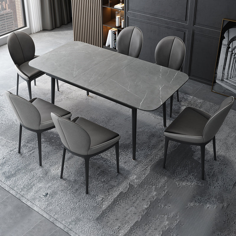 Modern Style Sintered Stone Dining Table Set Extendable Rectangular Dining Table with Trestle Base Clearhalo 'Dining Room Sets' 'Dining Tables & Seating' 'dining_room_set' 'furn' 'furn_dining_room_set' 'Furniture' 'furniture_dining_room_set' 'Kitchen & Dining Furniture' 'kitchen&dining_furn' 'kitchen' 3492054
