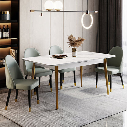 Scandinavian Style Sintered Stone Rectangle Dining Set with 4 Gold Legs Base 5 Piece Set Clearhalo 'Dining Room Sets' 'Dining Tables & Seating' 'dining_room_set' 'furn' 'furn_dining_room_set' 'Furniture' 'furniture_dining_room_set' 'Kitchen & Dining Furniture' 'kitchen&dining_furn' 'kitchen' 3492055