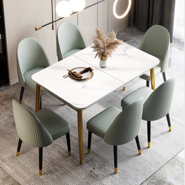 Scandinavian Style Sintered Stone Rectangle Dining Set with 4 Gold Legs Base Clearhalo 'Dining Room Sets' 'Dining Tables & Seating' 'dining_room_set' 'furn' 'furn_dining_room_set' 'Furniture' 'furniture_dining_room_set' 'Kitchen & Dining Furniture' 'kitchen&dining_furn' 'kitchen' 3492057