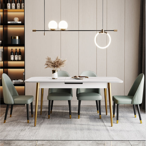 Scandinavian Style Sintered Stone Rectangle Dining Set with 4 Gold Legs Base Clearhalo 'Dining Room Sets' 'Dining Tables & Seating' 'dining_room_set' 'furn' 'furn_dining_room_set' 'Furniture' 'furniture_dining_room_set' 'Kitchen & Dining Furniture' 'kitchen&dining_furn' 'kitchen' 3492058