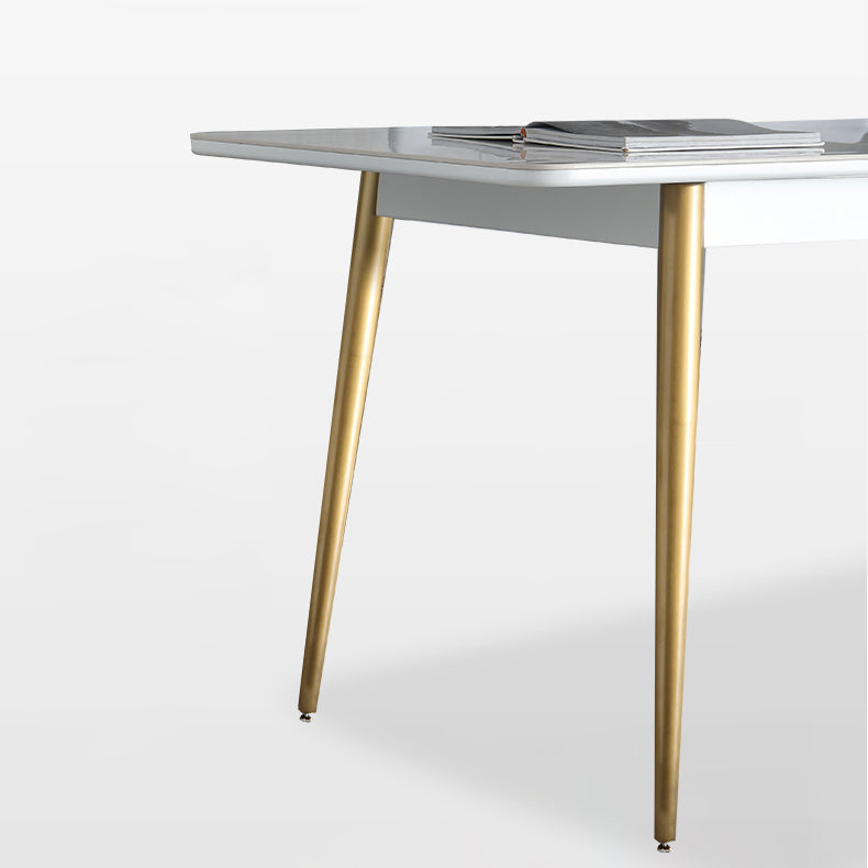 Scandinavian Style Sintered Stone Rectangle Dining Set with 4 Gold Legs Base Clearhalo 'Dining Room Sets' 'Dining Tables & Seating' 'dining_room_set' 'furn' 'furn_dining_room_set' 'Furniture' 'furniture_dining_room_set' 'Kitchen & Dining Furniture' 'kitchen&dining_furn' 'kitchen' 3492060