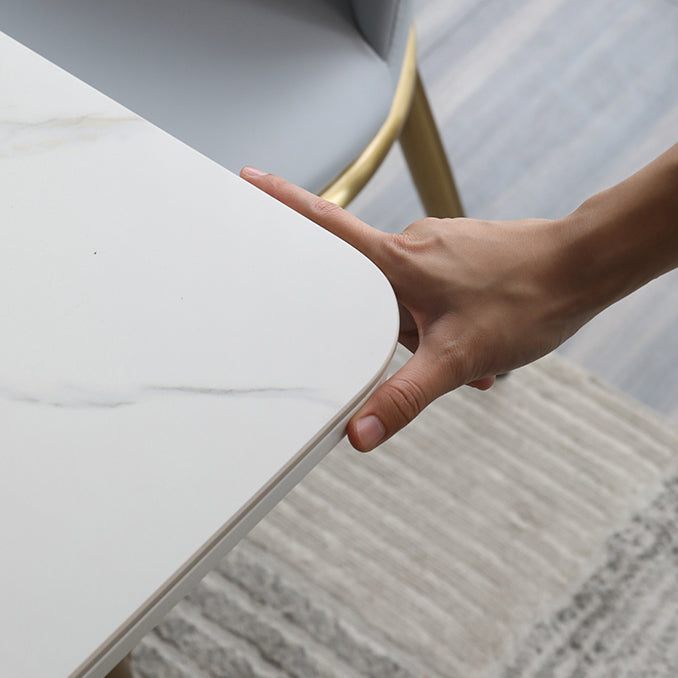 Scandinavian Style Sintered Stone Rectangle Dining Set with 4 Gold Legs Base Clearhalo 'Dining Room Sets' 'Dining Tables & Seating' 'dining_room_set' 'furn' 'furn_dining_room_set' 'Furniture' 'furniture_dining_room_set' 'Kitchen & Dining Furniture' 'kitchen&dining_furn' 'kitchen' 3492062