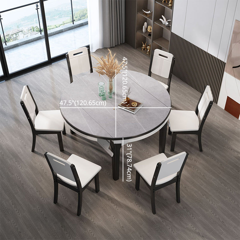 7 Pcs Modern Dining Room Set with Round Table and 4 Legs Base Dining Set with Armless Chairs Clearhalo 'Dining Room Sets' 'Dining Tables & Seating' 'dining_room_set' 'furn' 'furn_dining_room_set' 'Furniture' 'furniture_dining_room_set' 'Kitchen & Dining Furniture' 'kitchen&dining_furn' 'kitchen' 3492091